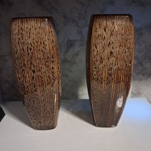 Ceramic Handcrafted Brown Beige Vases Pottery - Set of 2